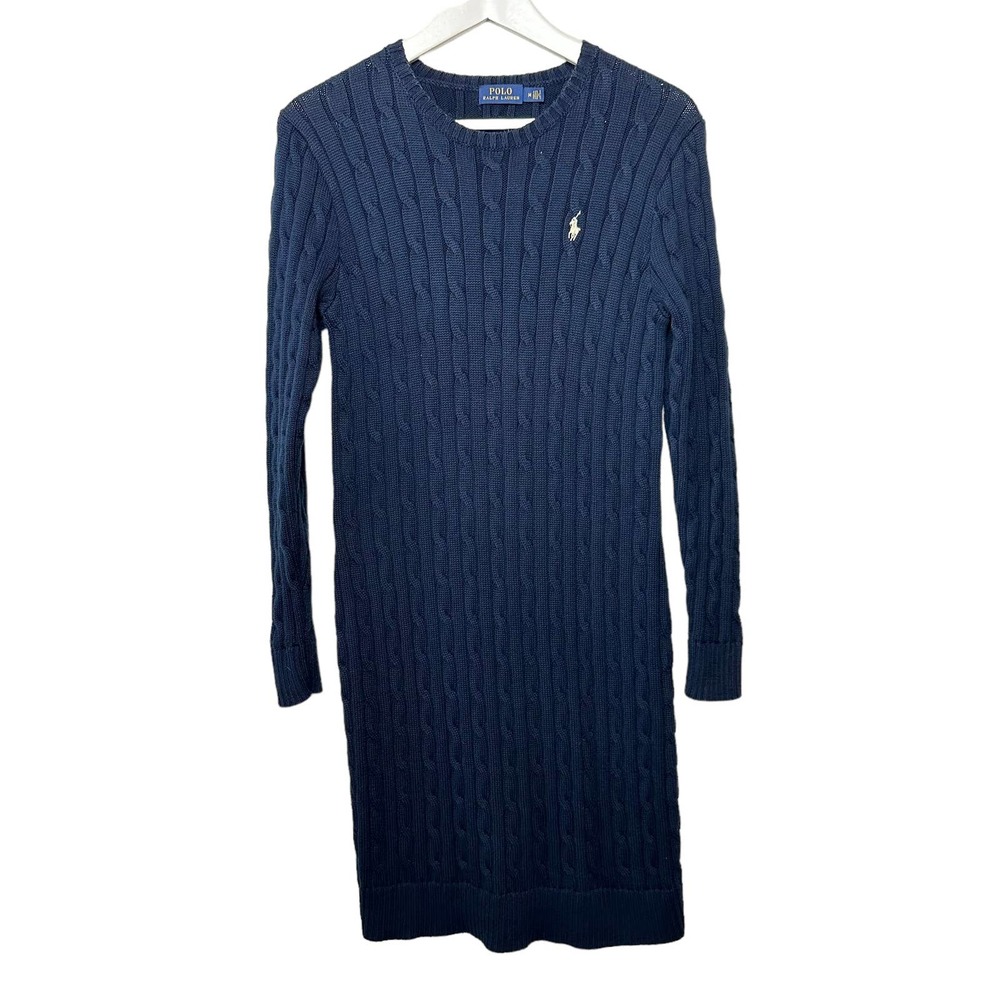 Ralph Lauren Navy Cable Knit Long Sleeve Sweater Dress
